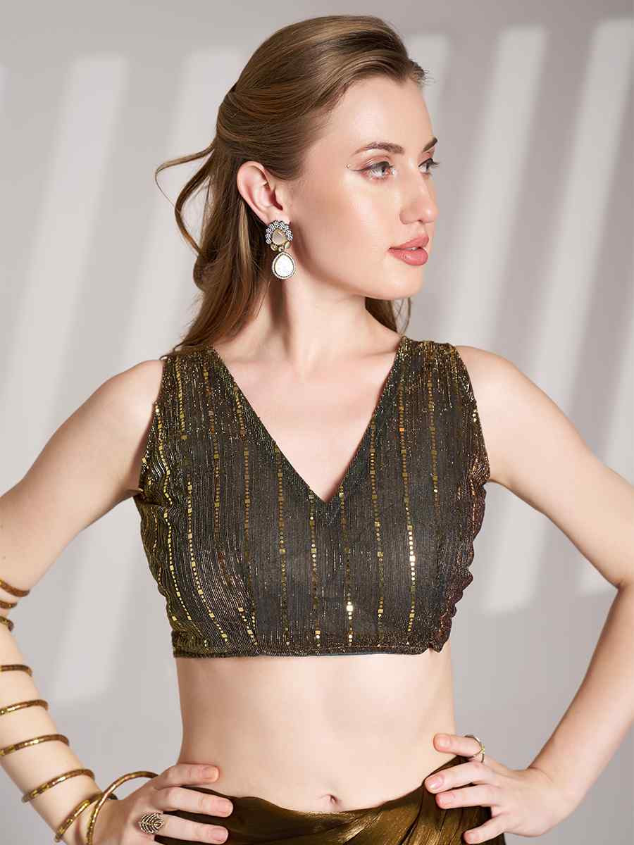 Brown Burberry Organza Solid Casual Festival Classic Style Saree