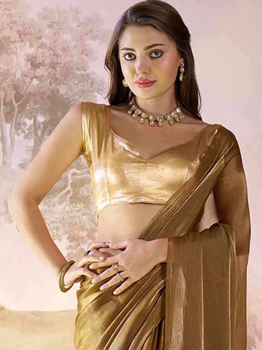 Brown Burberry Organza Solid Casual Festival Classic Style Saree