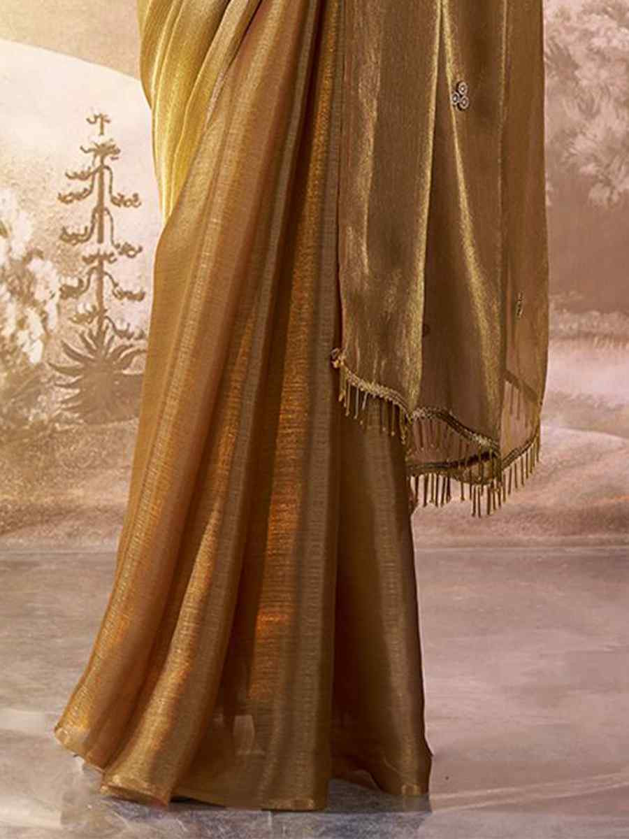 Brown Burberry Organza Solid Casual Festival Classic Style Saree