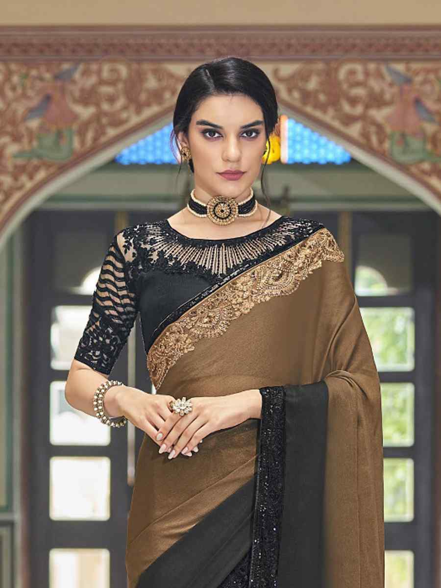 Brown Burberry Silk Embroidered Party Festival Heavy Border Saree