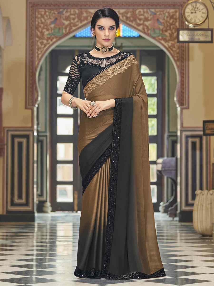 Brown Burberry Silk Embroidered Party Festival Heavy Border Saree