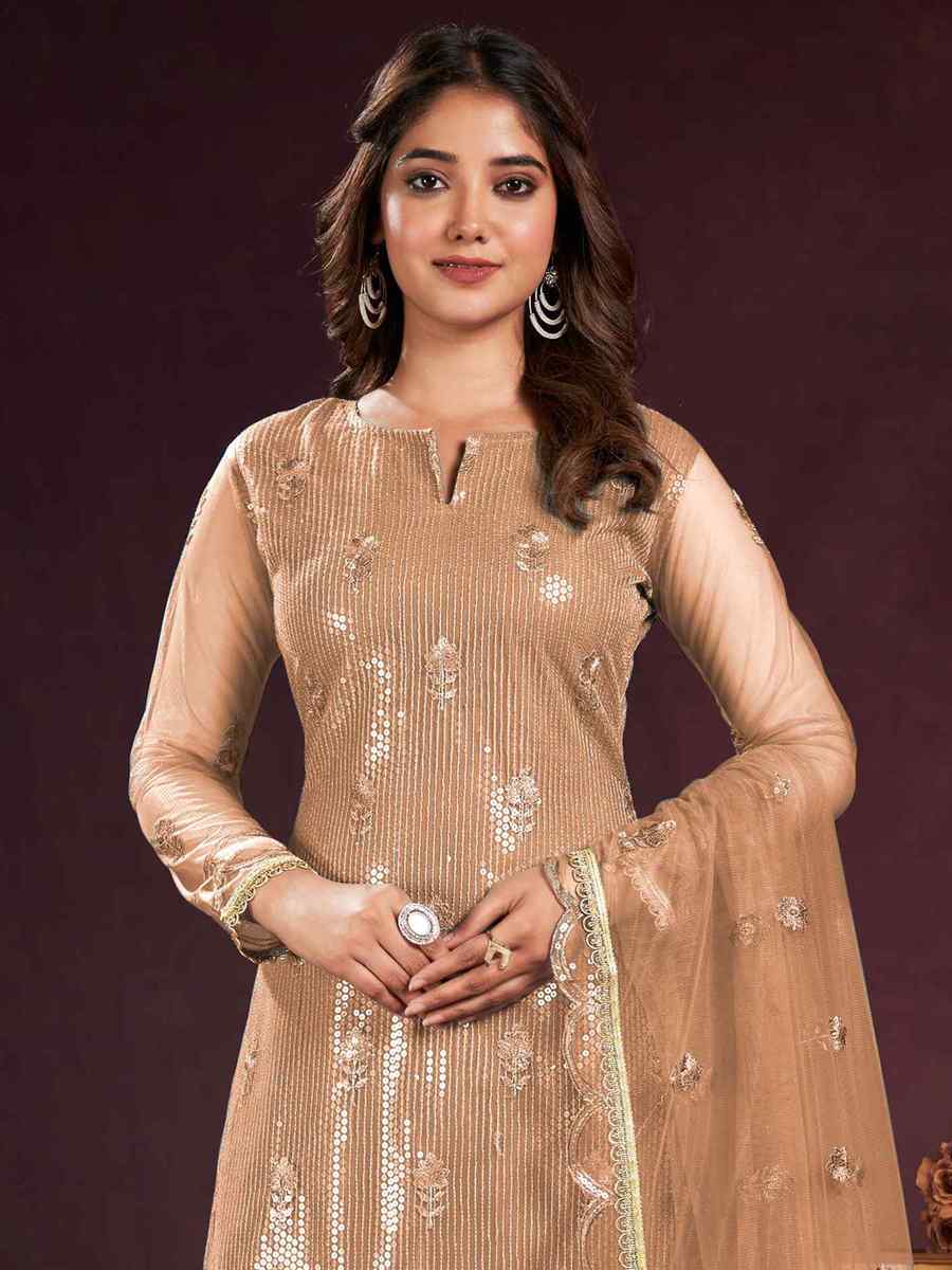 Brown Butterfly Net Embroidered Festival Wedding Pant Salwar Kameez