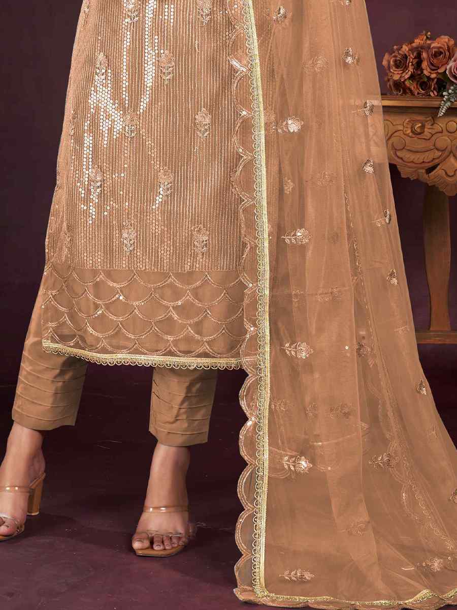 Brown Butterfly Net Embroidered Festival Wedding Pant Salwar Kameez