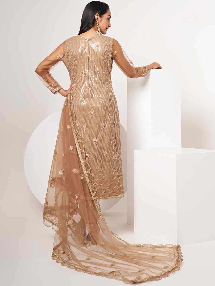 Brown Butterfly Net Embroidered Festival Wedding Pant Salwar Kameez