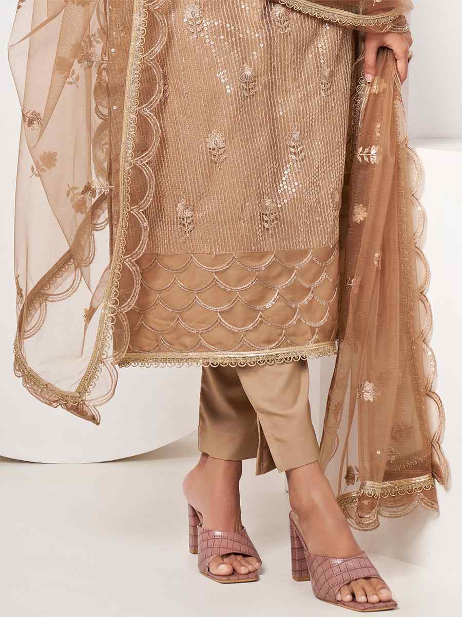 Brown Butterfly Net Embroidered Festival Wedding Pant Salwar Kameez