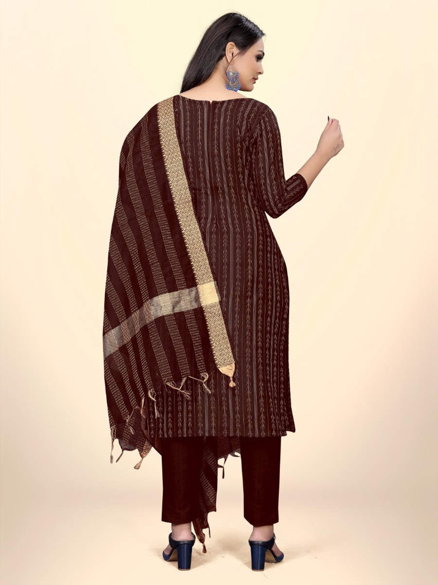 Brown Cotton Jacquard Printed Casual Festival Pant Salwar Kameez