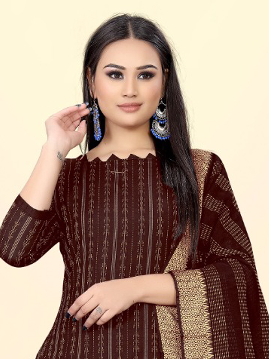 Brown Cotton Jacquard Printed Casual Festival Pant Salwar Kameez