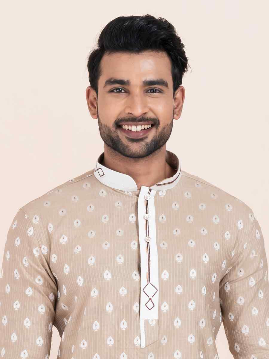 Brown Cotton Jacquard Printed Festival Wedding Kurta Pyjama Men039s Wear