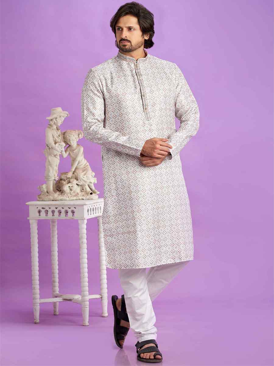 Brown Cotton Printed Festival Casual Kurta