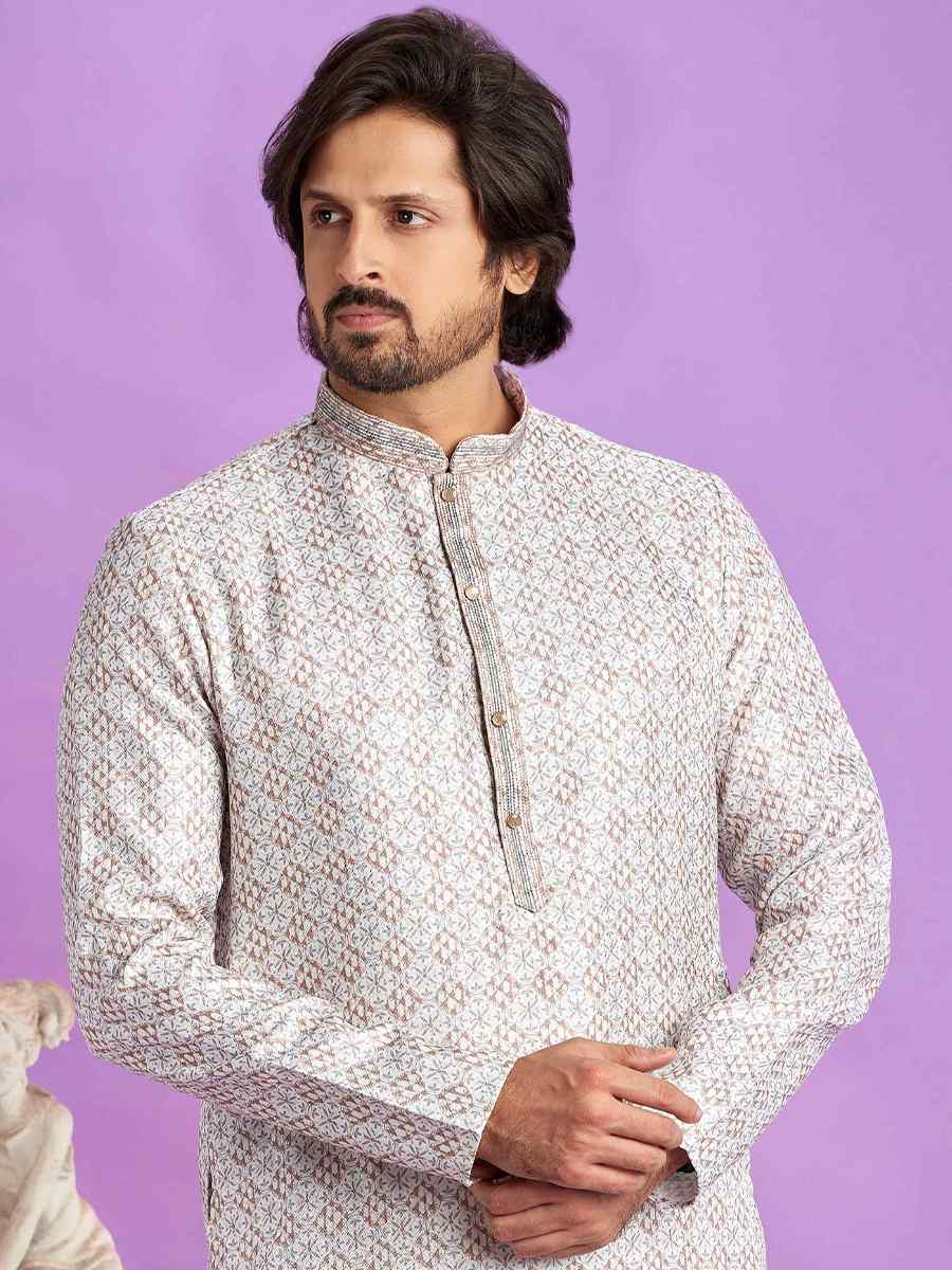 Brown Cotton Printed Festival Casual Kurta
