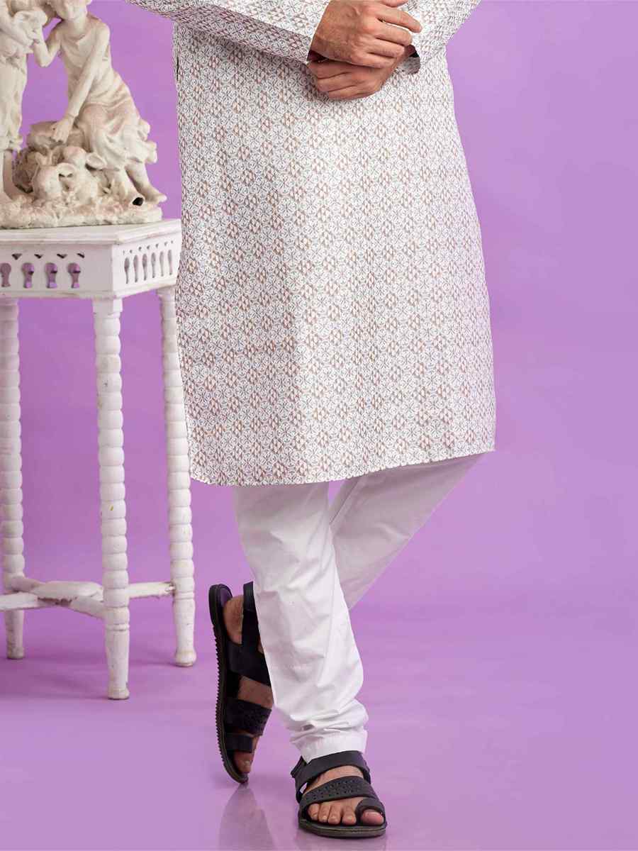 Brown Cotton Printed Festival Casual Kurta