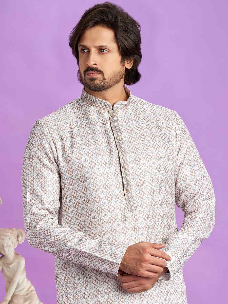 Brown Cotton Printed Festival Casual Kurta