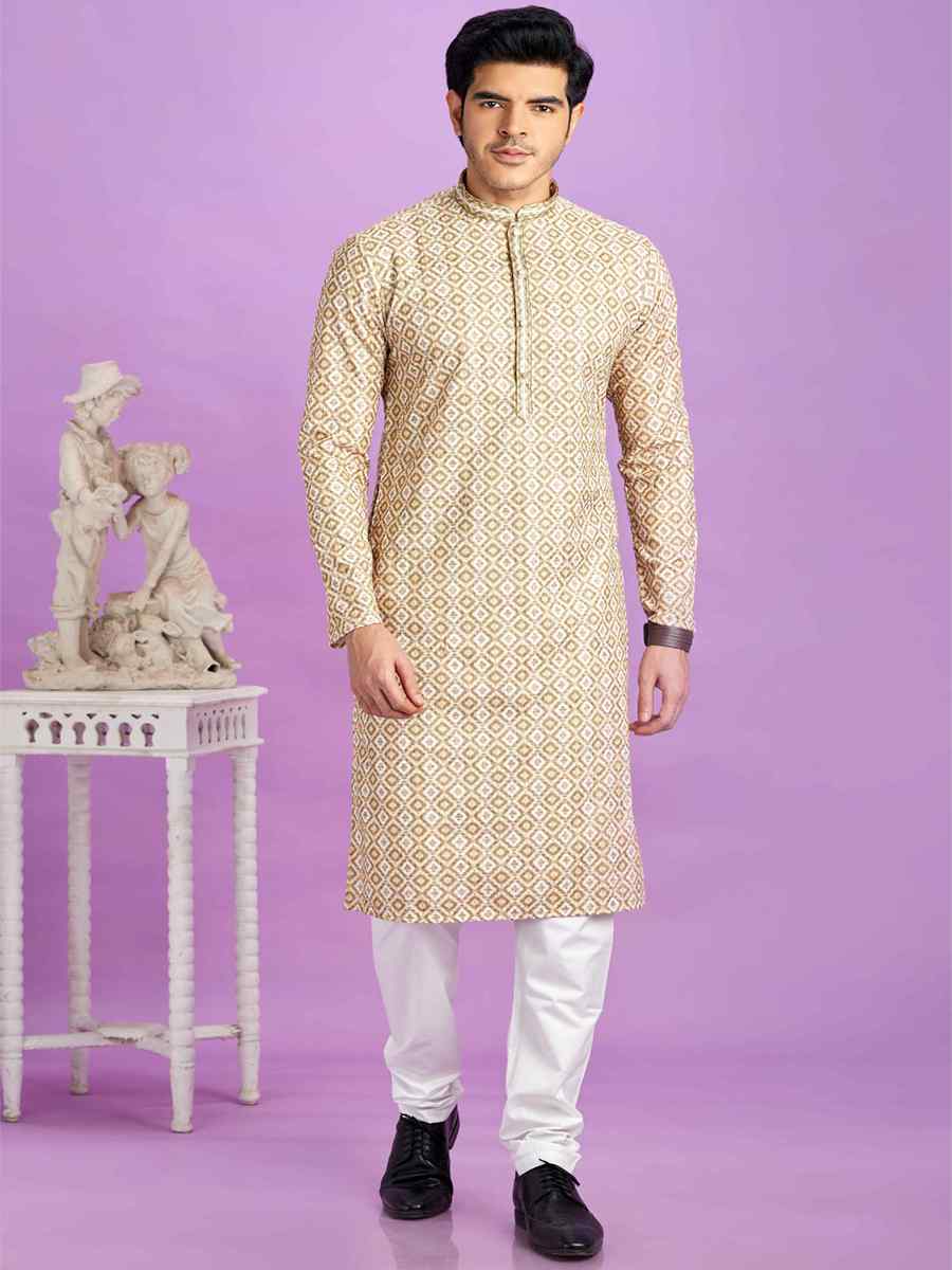 Brown Cotton Printed Festival Casual Kurta