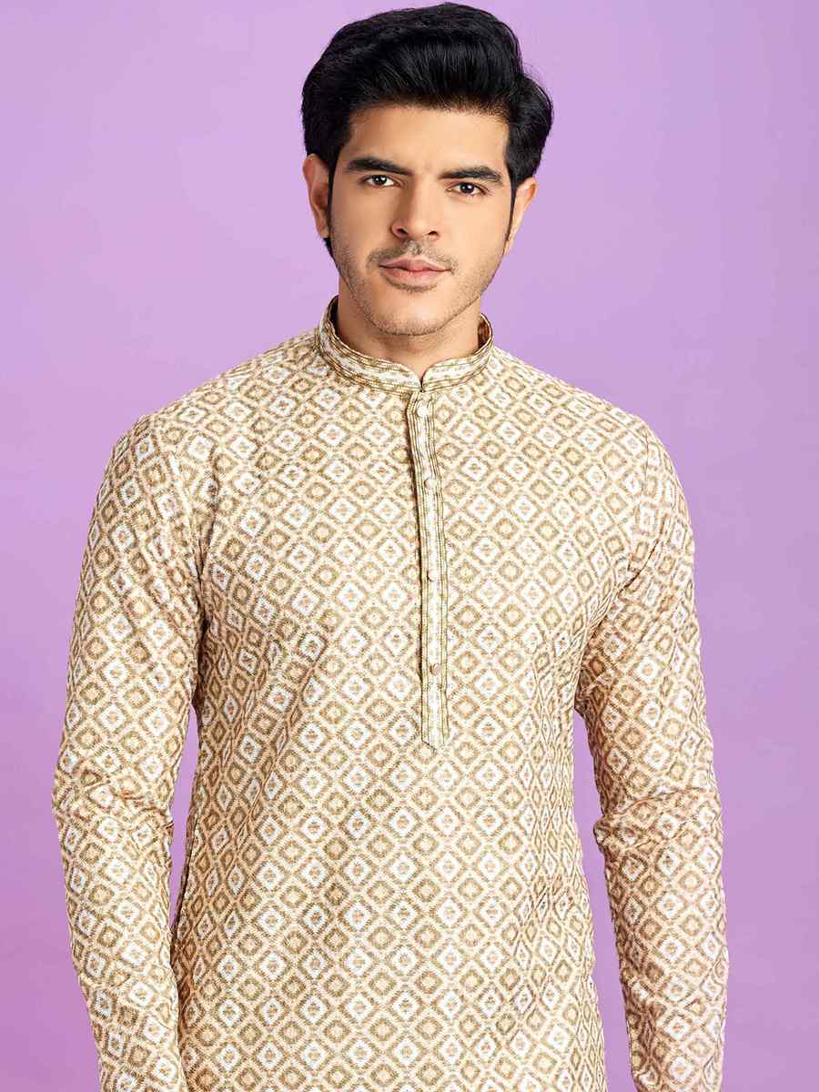 Brown Cotton Printed Festival Casual Kurta