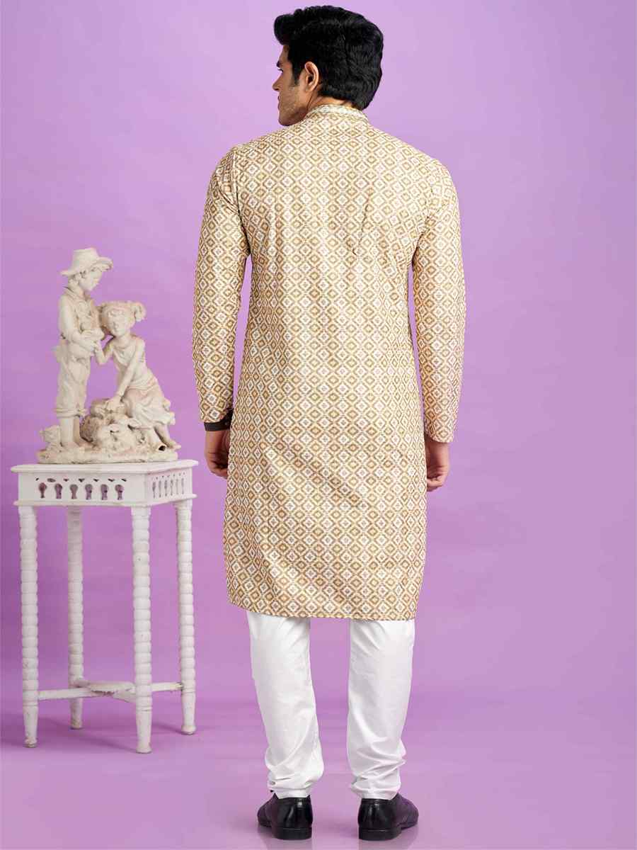 Brown Cotton Printed Festival Casual Kurta