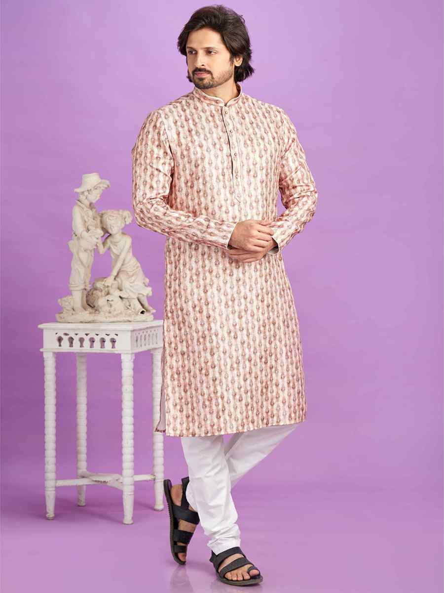 Brown Cotton Printed Festival Casual Kurta