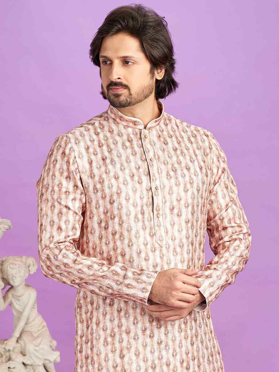 Brown Cotton Printed Festival Casual Kurta