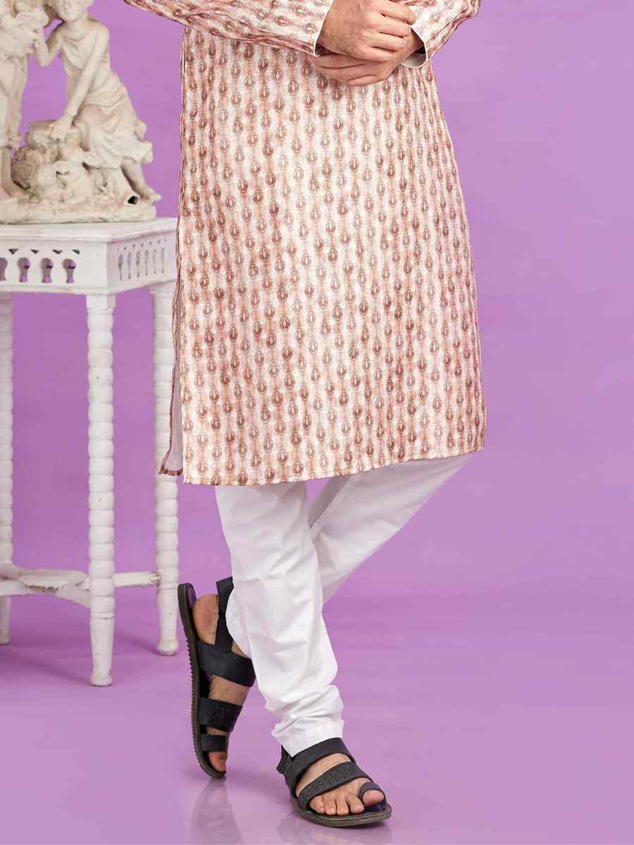 Brown Cotton Printed Festival Casual Kurta