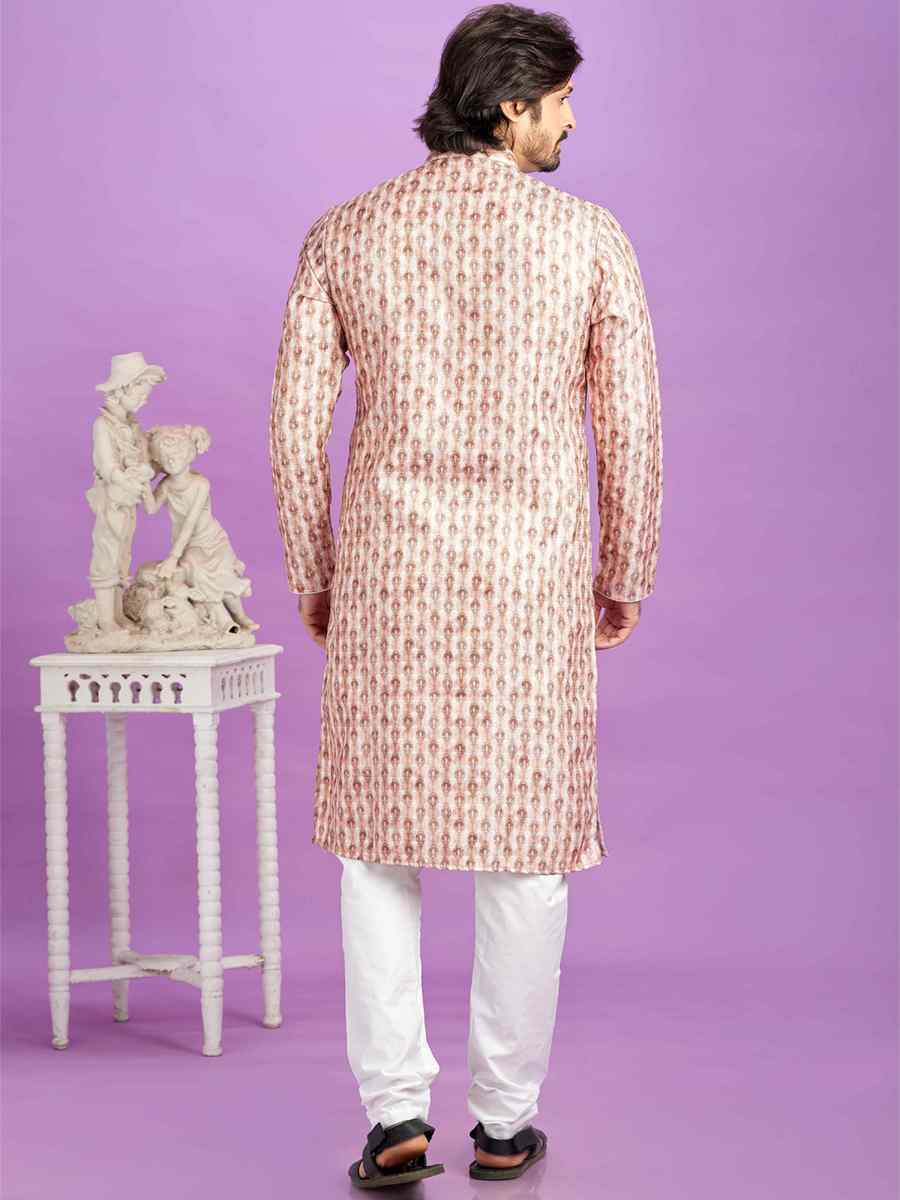 Brown Cotton Printed Festival Casual Kurta