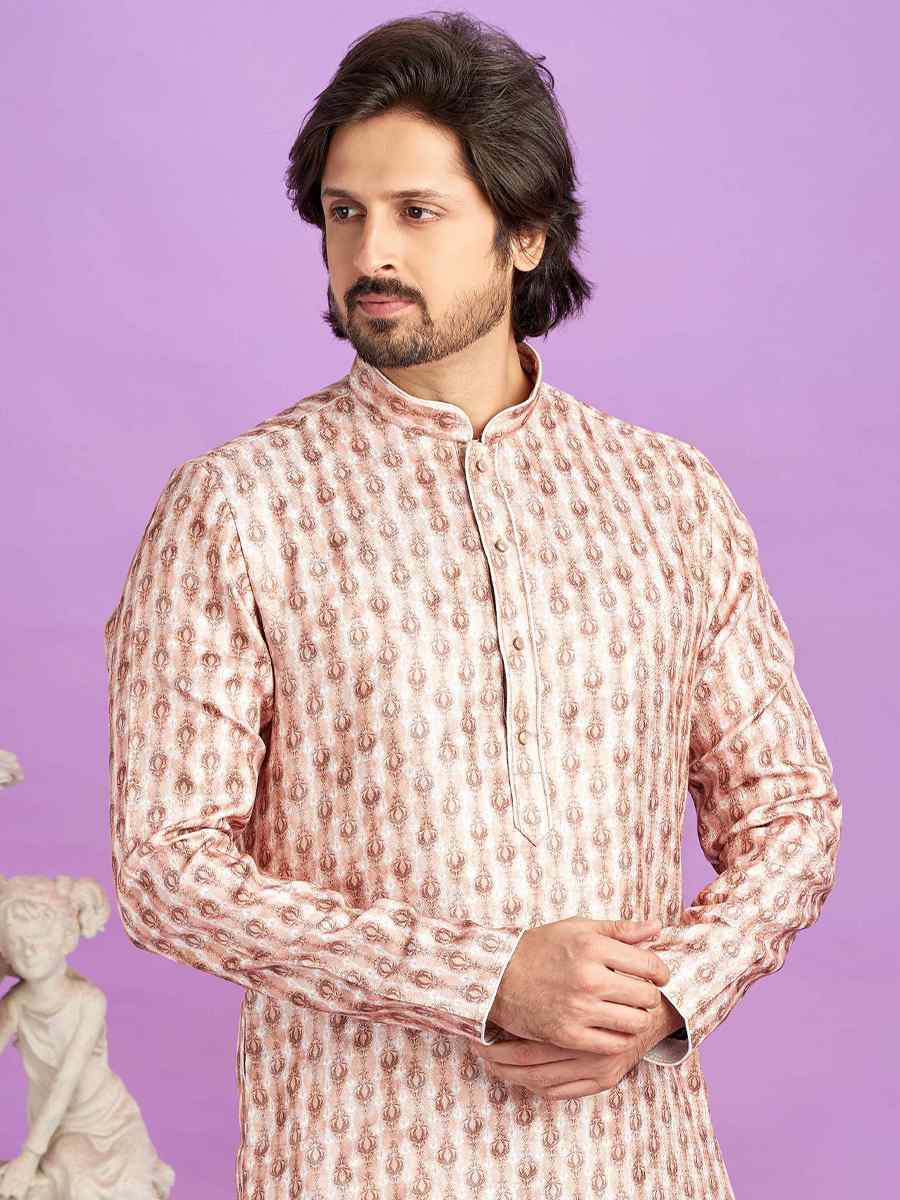 Brown Cotton Printed Festival Casual Kurta