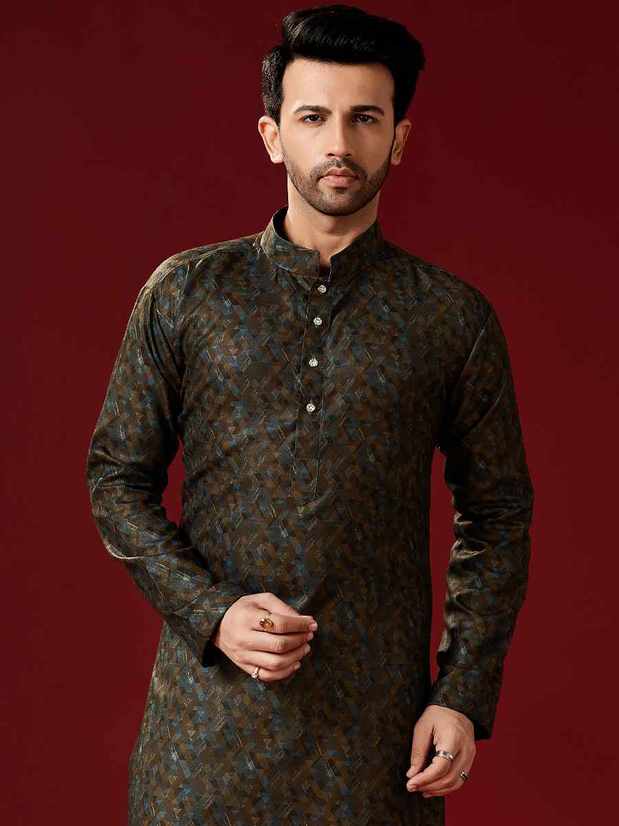 Brown Cotton Printed Festival Kurta