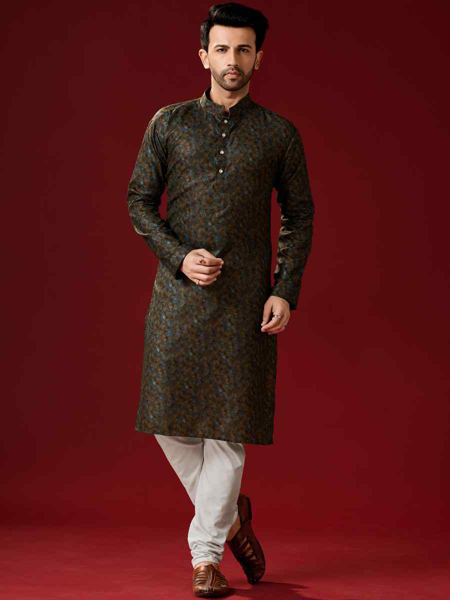 Brown Cotton Printed Festival Kurta