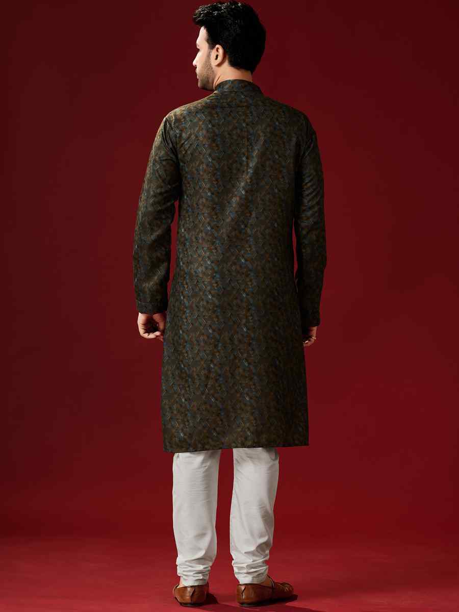 Brown Cotton Printed Festival Kurta