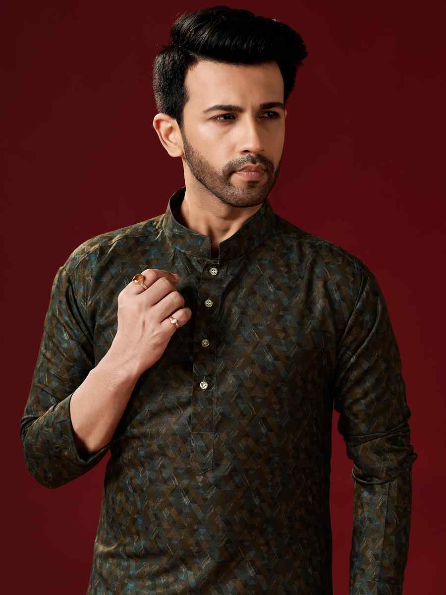 Brown Cotton Printed Festival Kurta