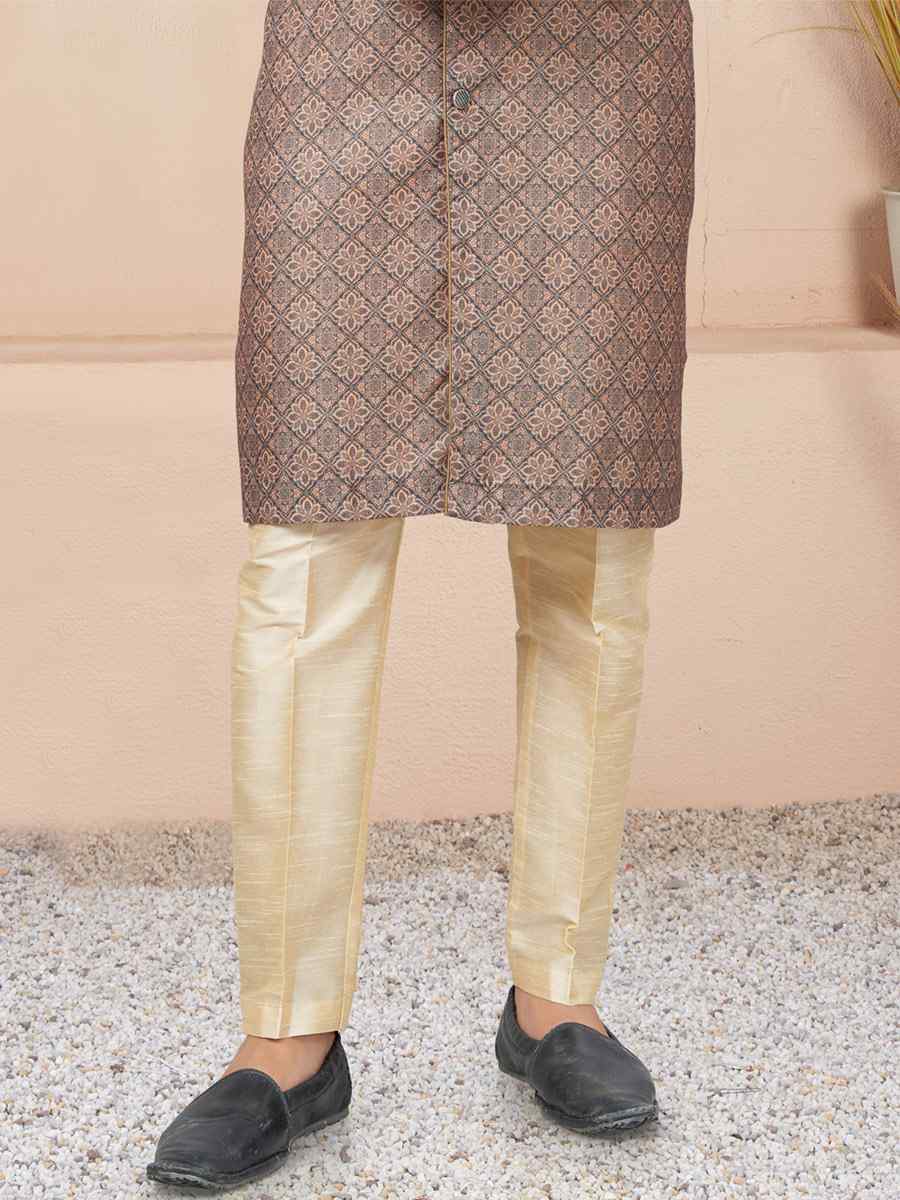 Brown Cotton Printed Wedding Festival Sherwani