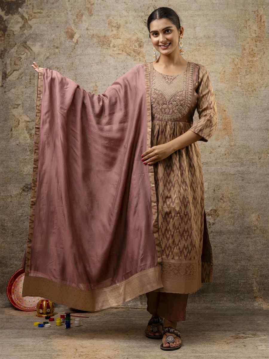 Brown Cotton Silk Embroidery Party Wedding Festival Casual Ready Pant Salwar Kameez
