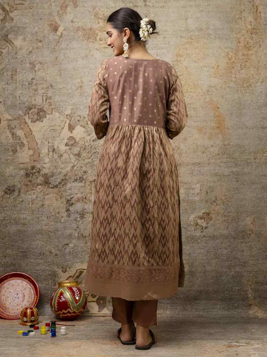 Brown Cotton Silk Embroidery Party Wedding Festival Casual Ready Pant Salwar Kameez