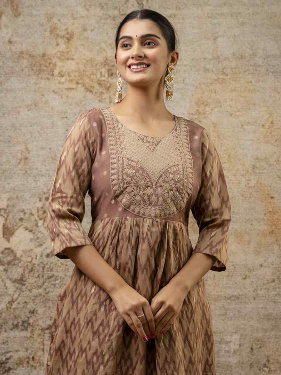 Brown Cotton Silk Embroidery Party Wedding Festival Casual Ready Pant Salwar Kameez