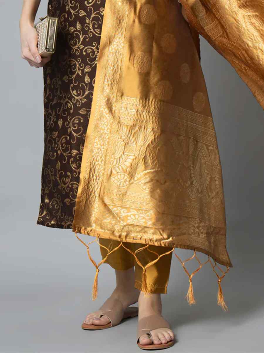 Brown Cotton Silk Handwoven Festival Mehendi Ready Pant Salwar Kameez