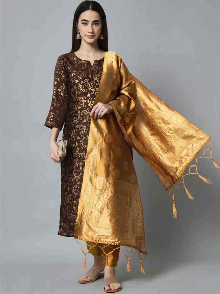 Brown Cotton Silk Handwoven Festival Mehendi Ready Pant Salwar Kameez