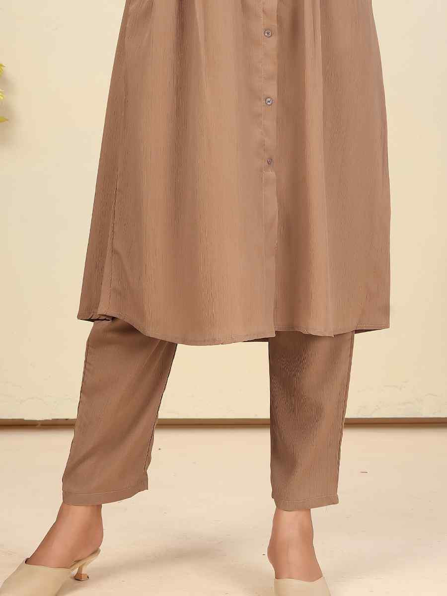 Brown Cotton Solid Festival Casual Kurti