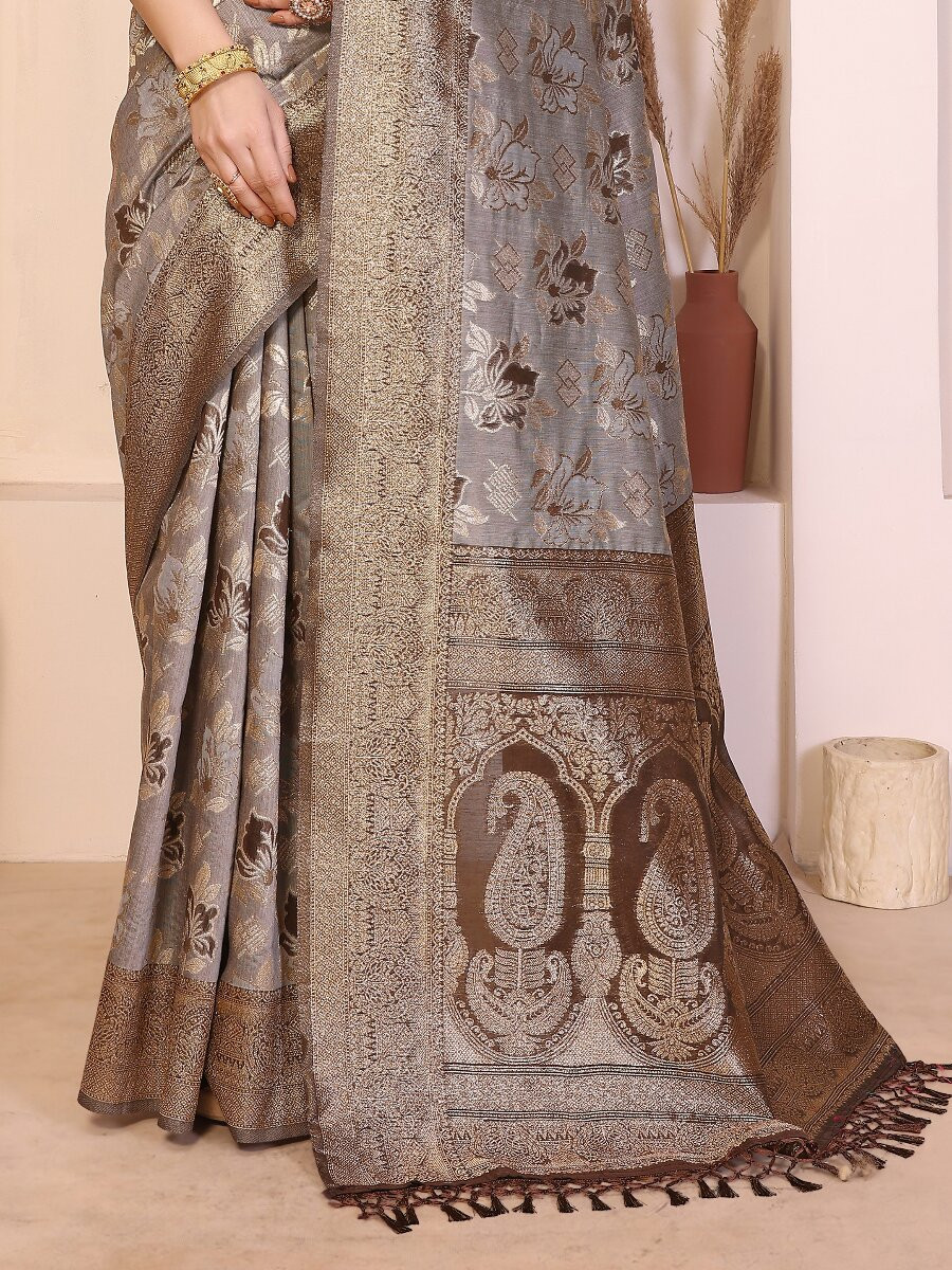 Brown Cotton Zari Weaving Wedding Reception Party Festival Casual Heavy Border Sarees