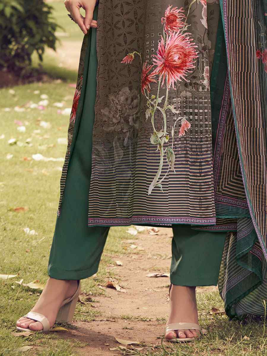 Brown Crepe Printed Festival Casual Pant Salwar Kameez