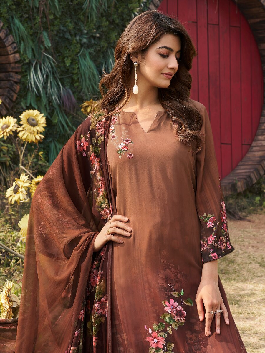 Brown Crepe Printed Party Casual Palazzo Pant Salwar Kameez