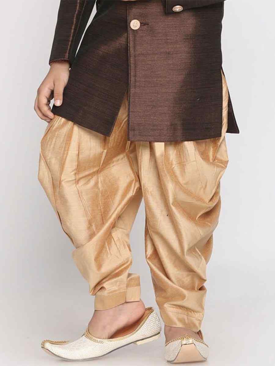 Brown Dupion Silk Brocade Festival Traditional Kurta Dhoti Boys Wear
