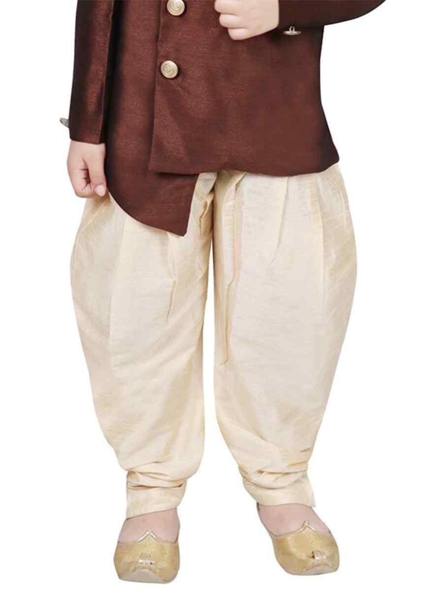 Brown Dupion Silk Brocade Festival Traditional Kurta Dhoti Boys Wear