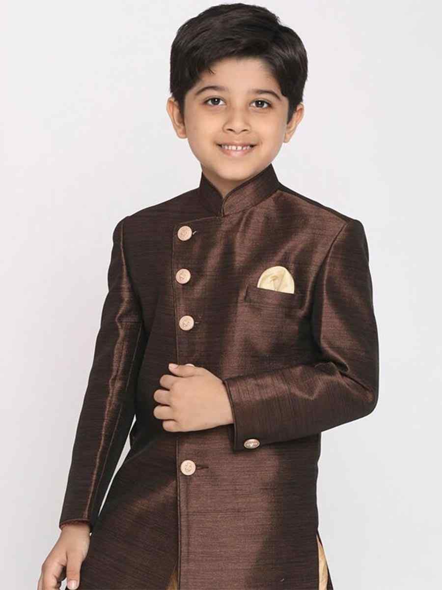 Brown Dupion Silk Brocade Festival Traditional Kurta Dhoti Boys Wear
