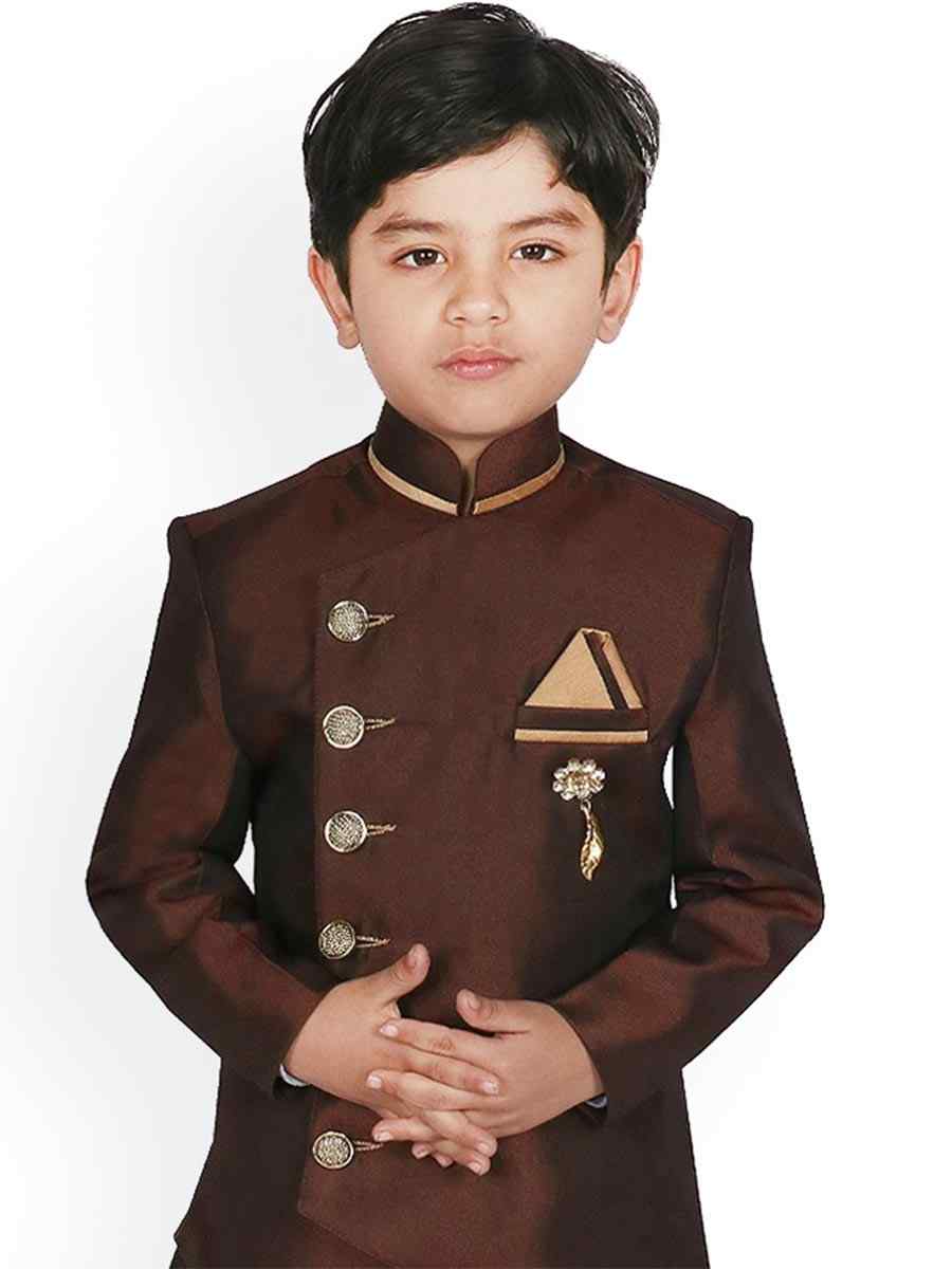 Brown Dupion Silk Brocade Festival Traditional Kurta Pyjama Boys Wear
