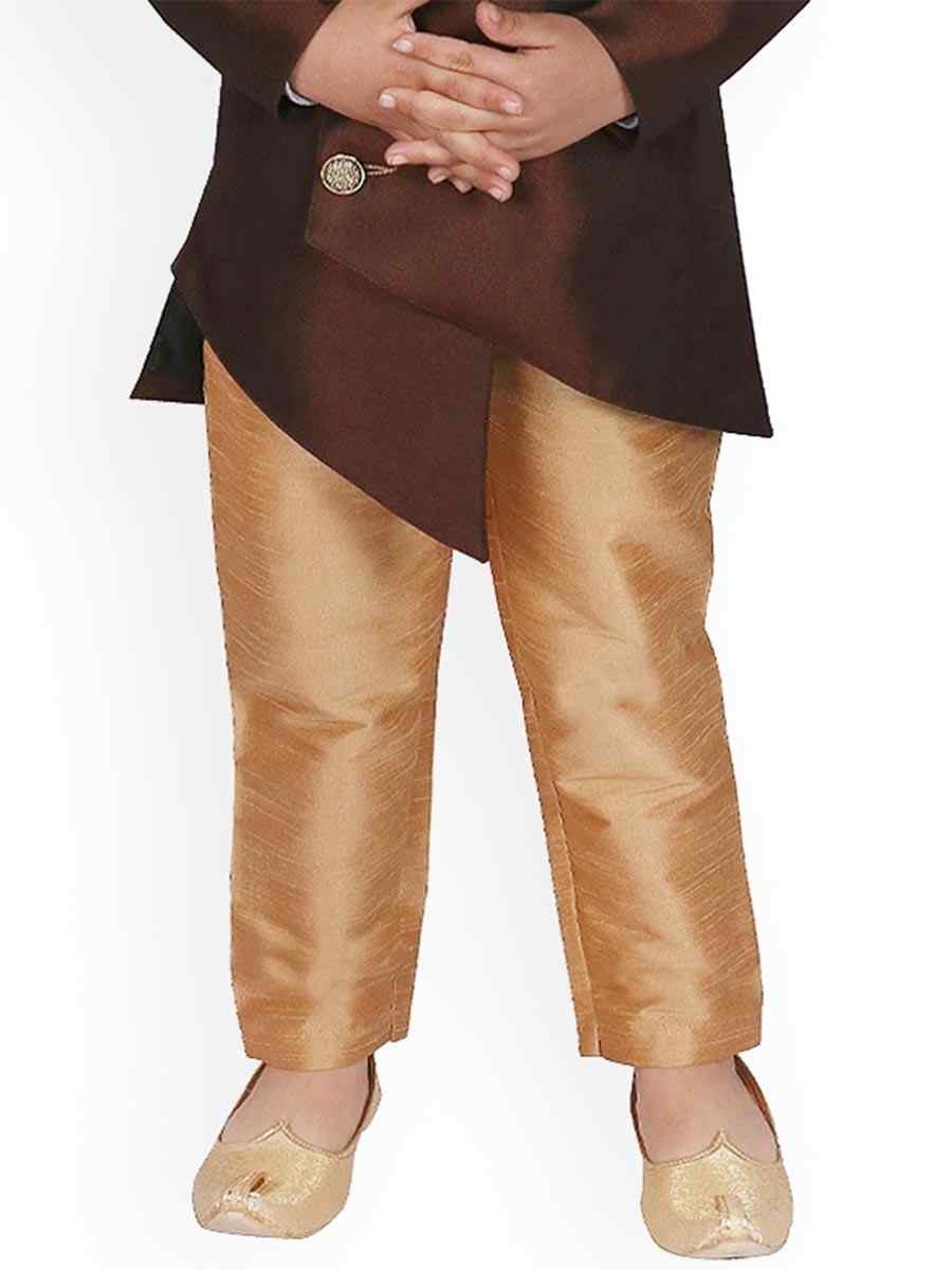 Brown Dupion Silk Brocade Festival Traditional Kurta Pyjama Boys Wear