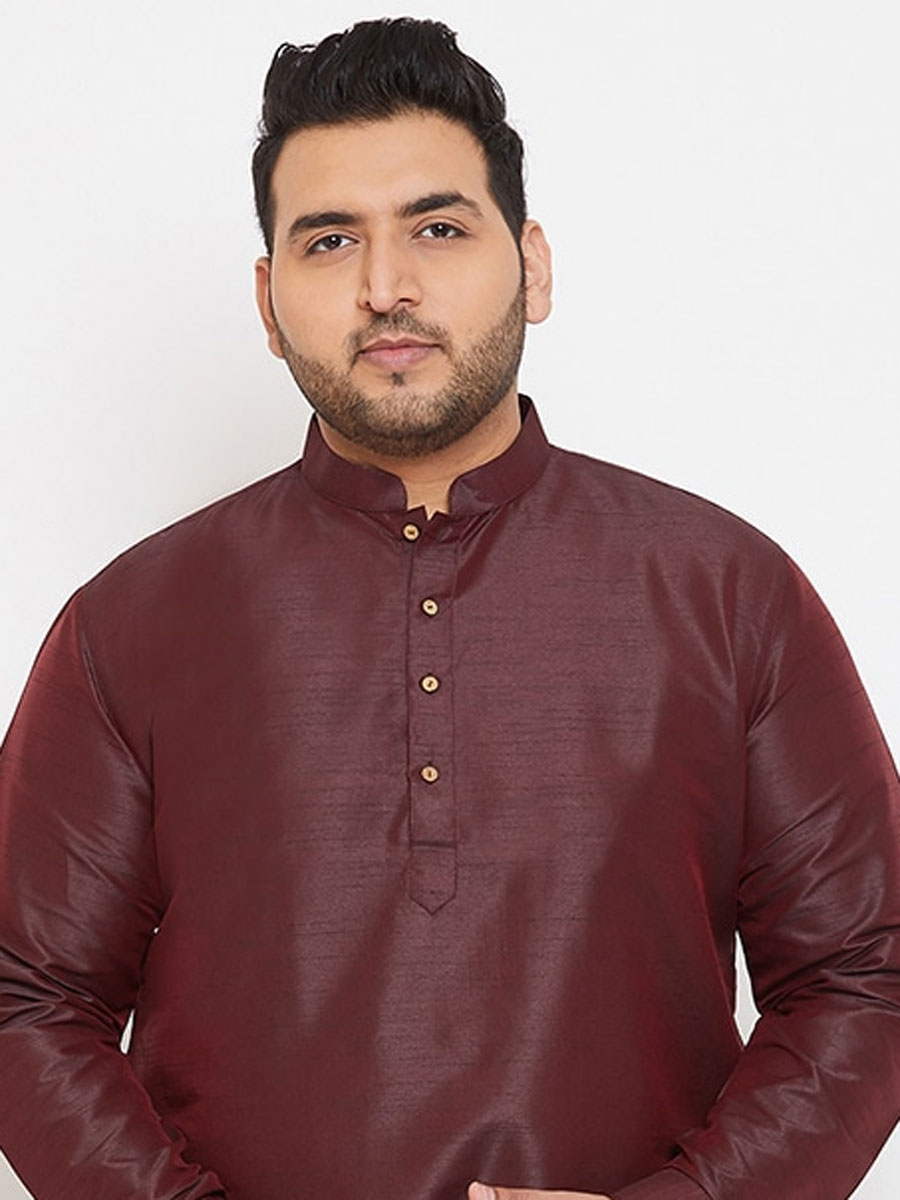 Brown Dupion Silk Festival Plain Kurta