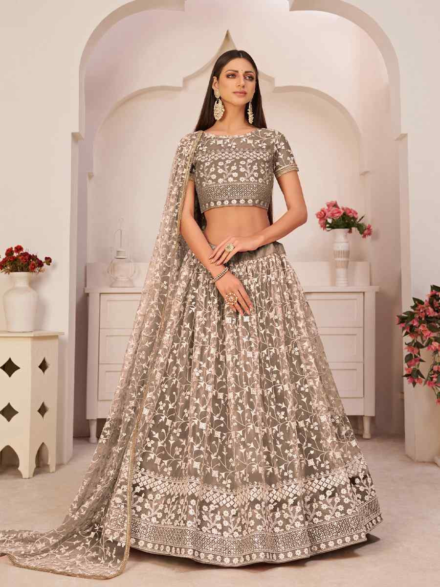 Brown Embroidered Wedding Reception Festival Heavy Border Lehenga Choli