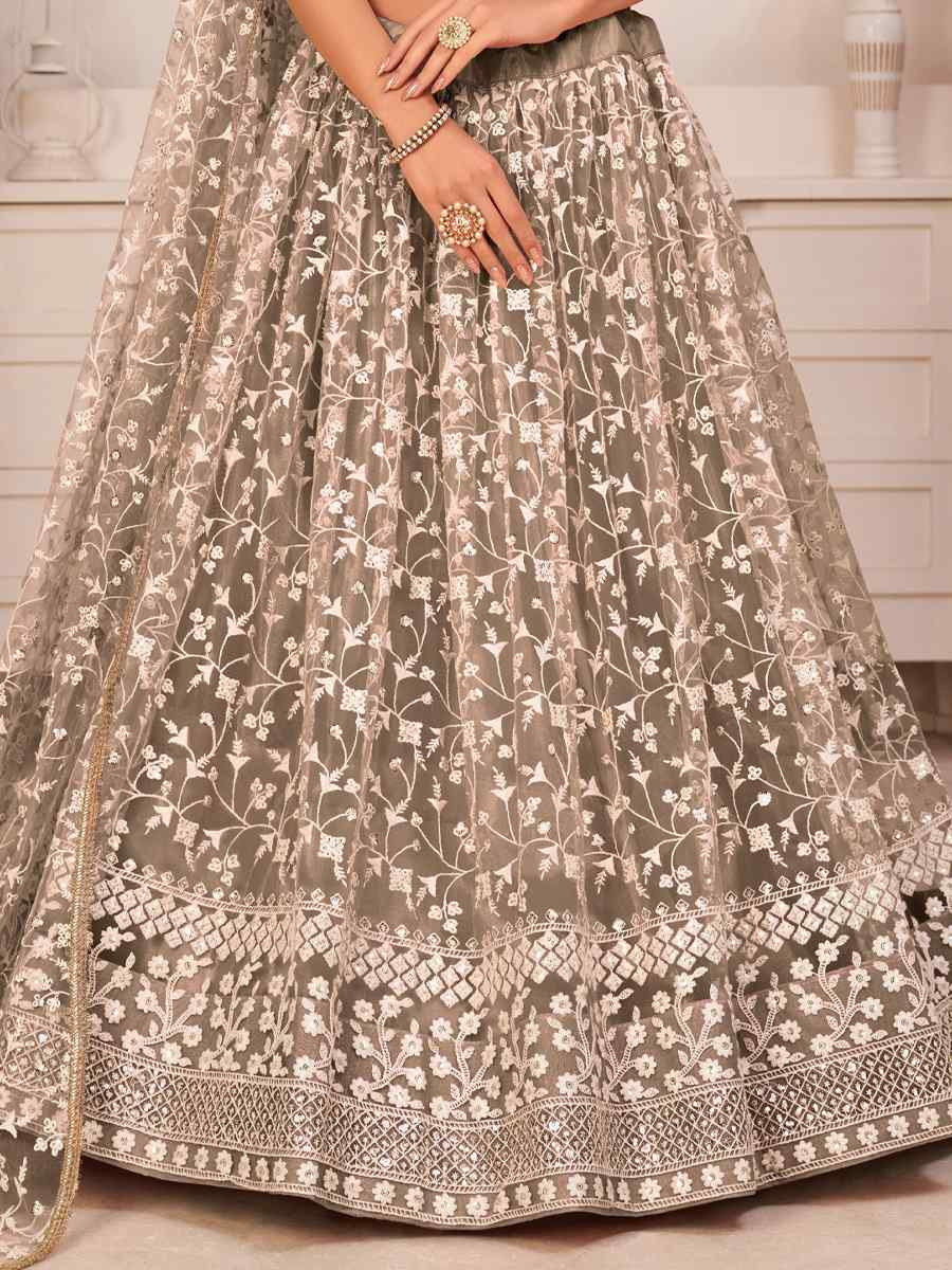 Brown Embroidered Wedding Reception Festival Heavy Border Lehenga Choli