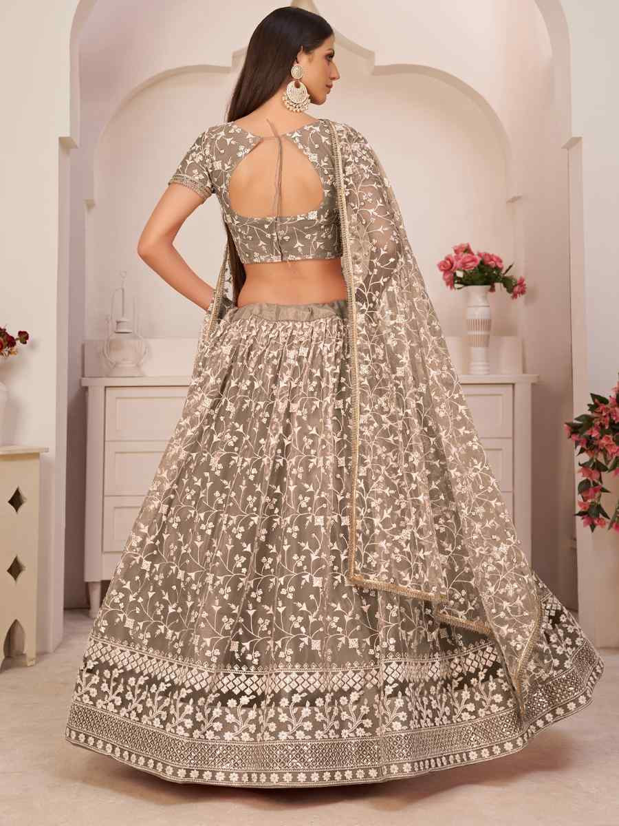 Brown Embroidered Wedding Reception Festival Heavy Border Lehenga Choli