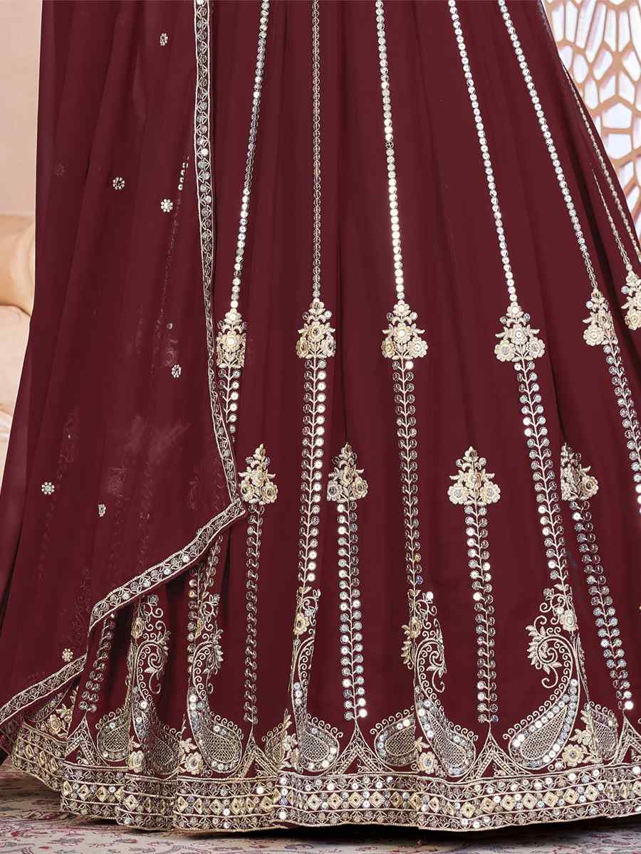 Brown Faux Georgette Embroidered Festival Party Anarkali Salwar Kameez