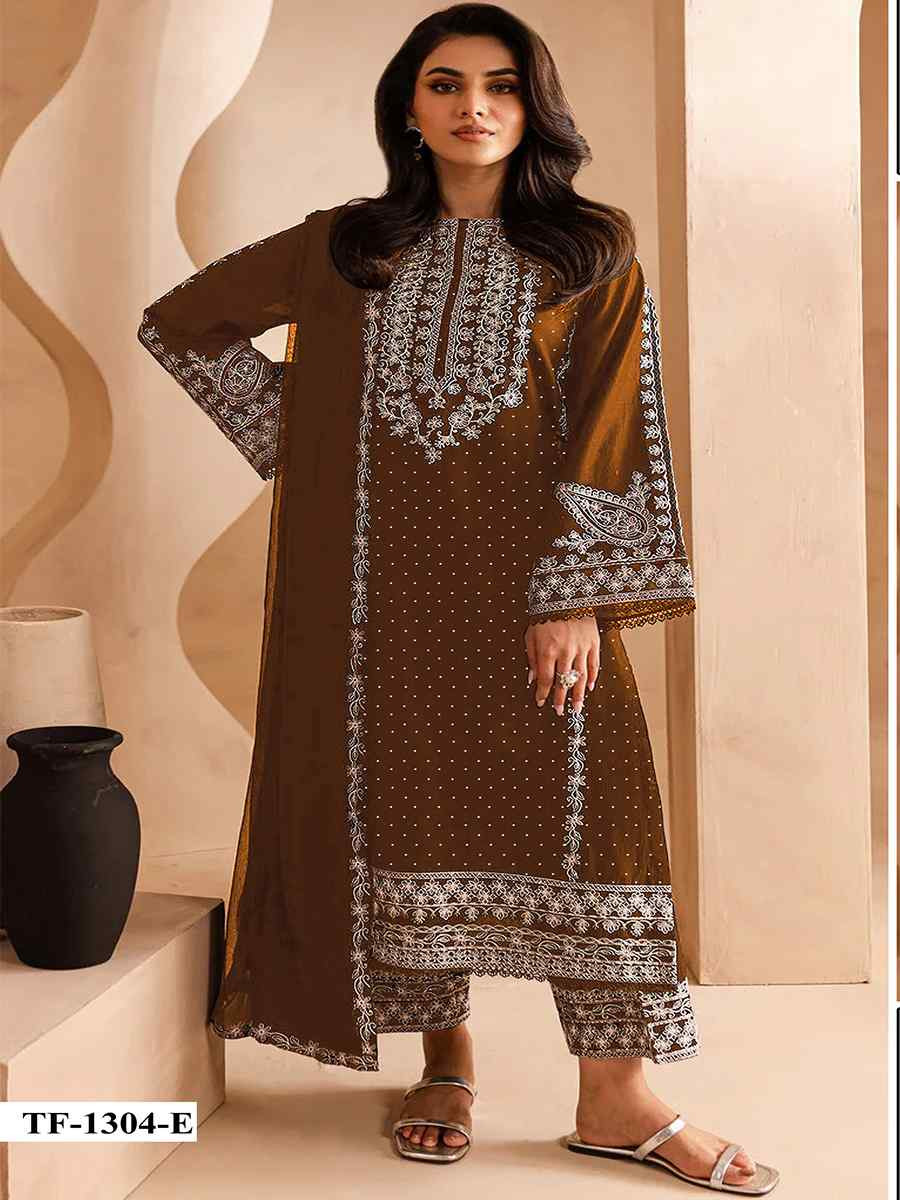 Brown Faux Georgette Embroidered Festival Wedding Pant Salwar Kameez