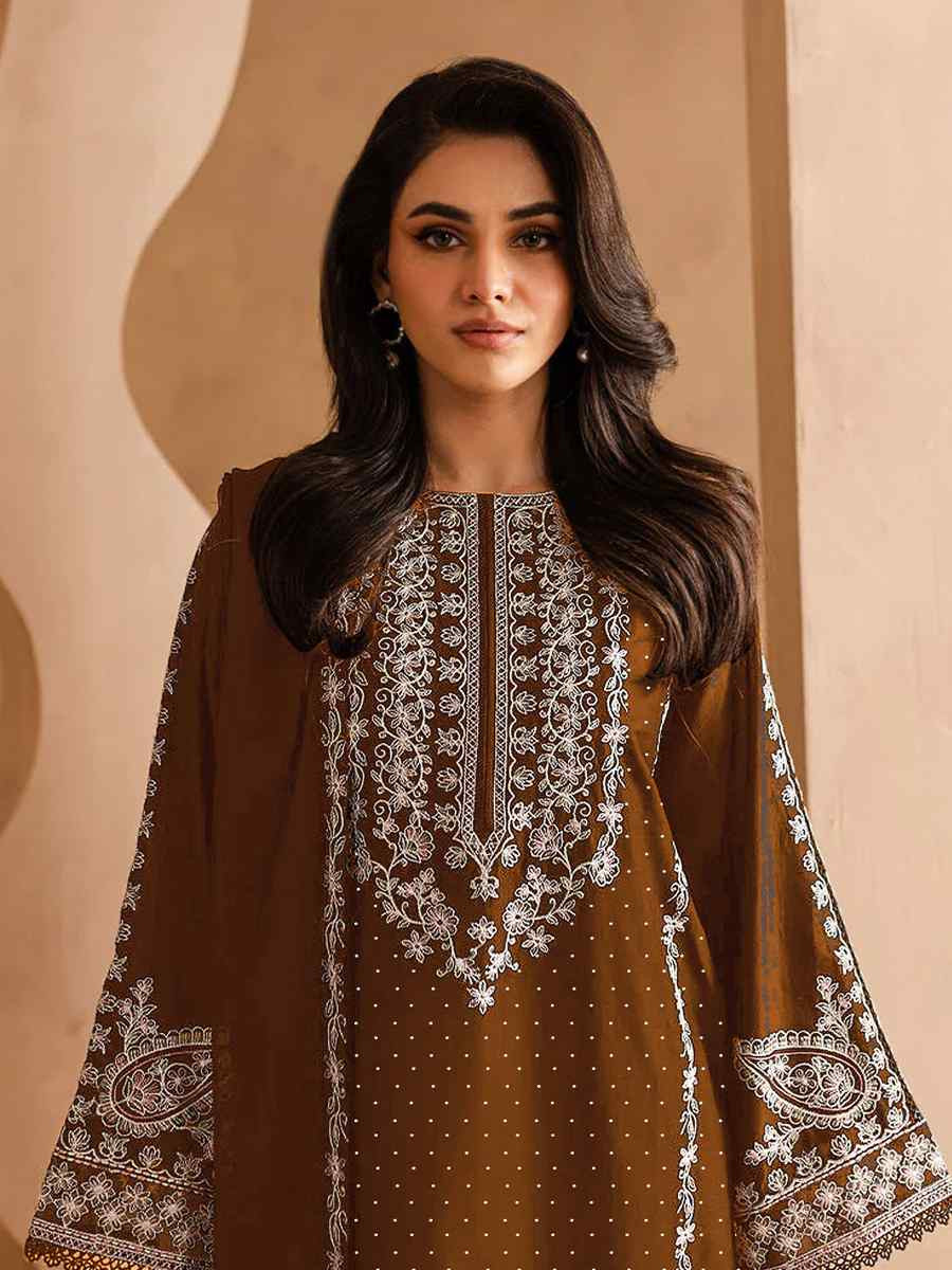 Brown Faux Georgette Embroidered Festival Wedding Pant Salwar Kameez